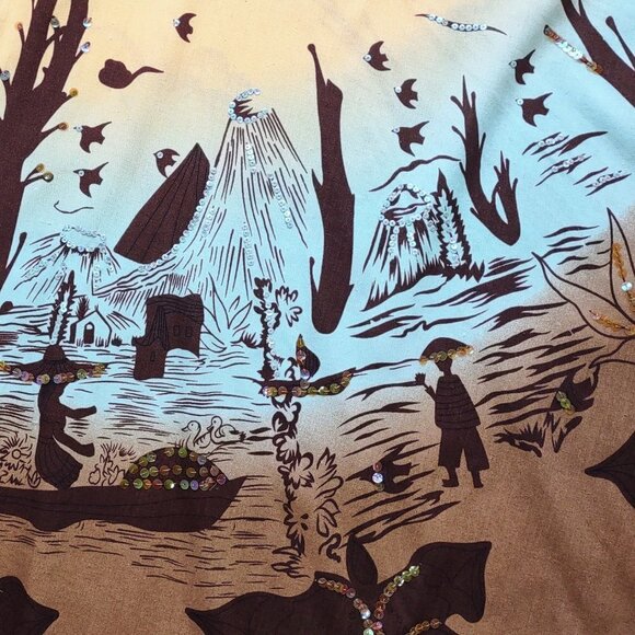 Lapis Full Circle Skirt Boho Sequin Travel Scene Coquette Retro Size Large - Picture 3 of 9